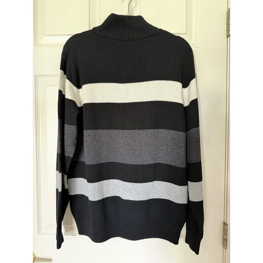 U.S. Polo Assn. Men’s L Quarter Zip Sweater Color Block Striped Cotton Blend